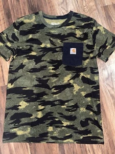 Carhartt Boys Green Brown Camouflage Crew Neck Short Sleeve T-Shirt SizeXL 18/20 - Picture 1 of 3