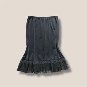 ♟️🥀 Vintage 70s Gotham black sheer ruffle midi slip skirt Small Medium - Bild 1 von 10