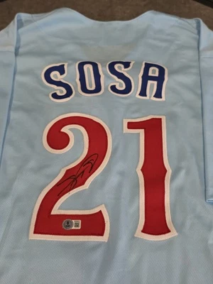 Sammy Sosa Autographed/Signed Jersey Beckett Blue Custom Jersey - Image 1 of 4