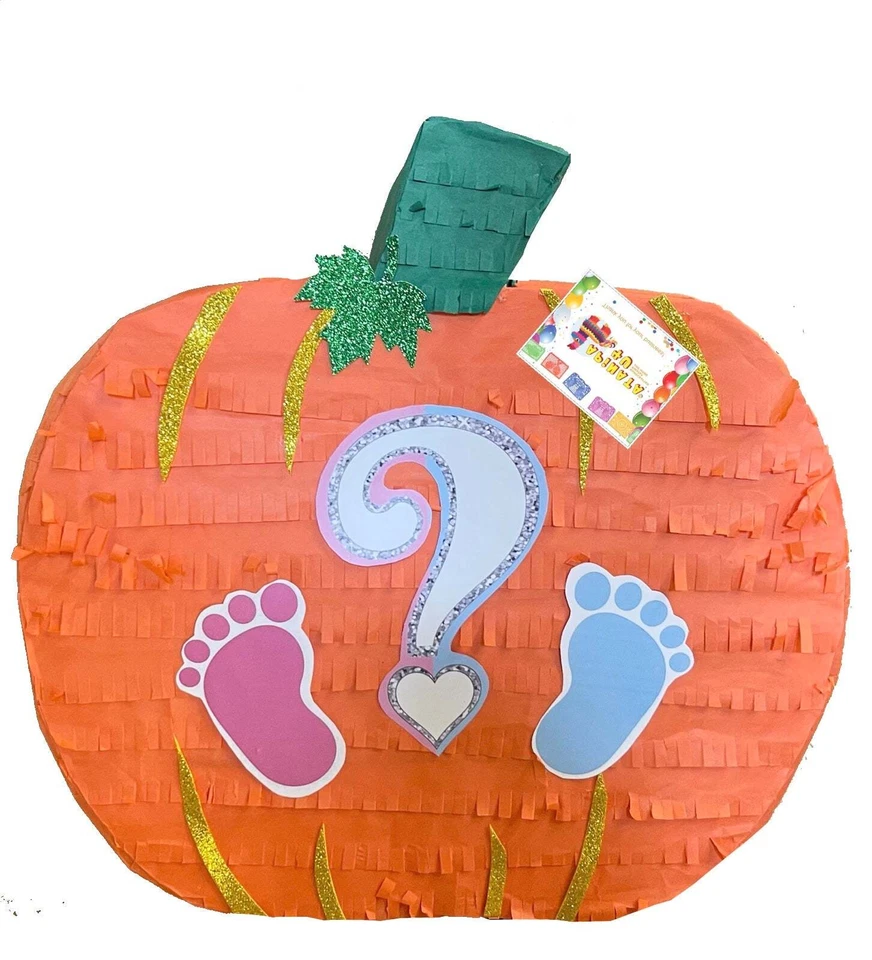 Calabaza Piñata Otoño Temática Género Revelar Huellas Rosa Azul Foto 1 de 1
