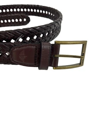 Cinturón Dockers Hombre De Colección L 38-40 Marrón Latón Trenzado Cuero Logo Ajustable Foto 1 de 4