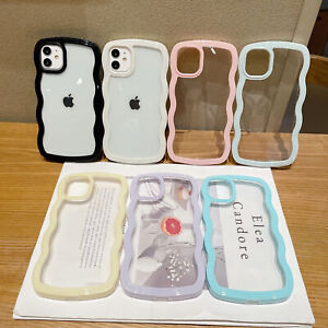 2 in 1 Clear Wave Candy Color Case for iphone 15Promax Plus 14 13 12 11 XR Cover