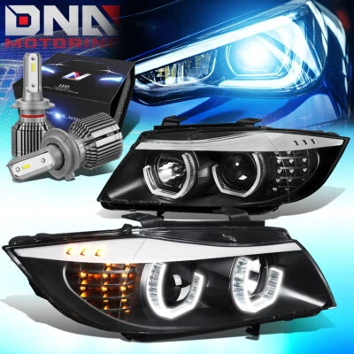 PARA BMW E90 2006-2008 3D LED U-HALO FAROS LÁMPARAS CON KIT LED + VENTILADOR FRÍO NEGRO Foto 1 de 4