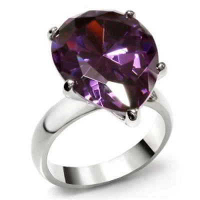 Amethyst pear ring cz solitaire stainless steel cocktail ladies sparkling  045 - Image 1 of 4
