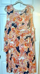 J Jill Dress Women's Size 4X Paisley Asymetrical Layered 100% Rayon Tank Orange - Picture 1 of 3