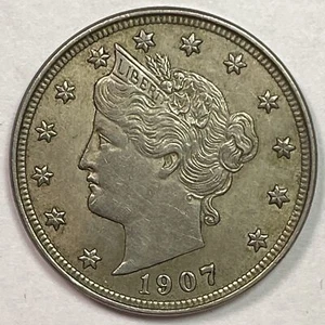 1907 Liberty Head V Nickel Almost Uncirculated AU Coin, Faint Cleaning #20263 - Picture 1 of 3