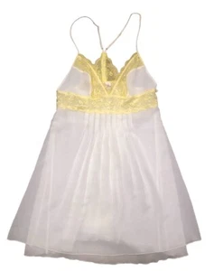 Victoria’s Secret Bebé Muñeca Vestido Camisón M Blanco Amarillo Encaje Corredor Espalda Forrado - Imagen 1 de 8