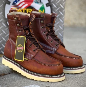Men’s 8” Soft Moc Toe Safety Light Brown Water Resistant Leather Work Botas - Picture 1 of 7