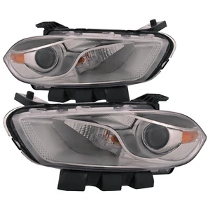 Headlights Halogen Chrome Trim CAPA Left Right Pair For 2013-2015 Dodge Dart - Picture 1 of 8