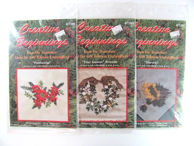Lot of 3 Creative Beginnings Silk Ribbon Embroidery Iron On Transfers - Image 1 of 4