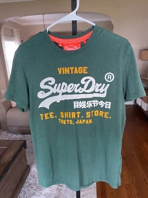Superdry T-Shirt Short Sleeve Crew Neck Vintage Classic SZ L Tee Green - Image 1 of 4