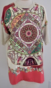 ETRO SHORT SLEEVE ROUND NECK IVORY WITH MULTI-COLOR FLORAL PRINT BLOUSE SIZE 44 - Picture 1 of 11