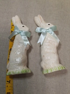 Teena Flanner Easter Bunny Rabbit Signed Figure Midwest  Folk Art Primitive 2ps. - Image 1 of 4