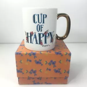 Natural Life CUP OF HAPPY Coffee Mug floral with gold accents and gold handle - Picture 1 of 12