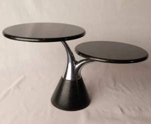 Neil Cohen Nambe Mt0188 Post Modern 2 Tier Cake Pie Plant Stand Stone & Chrome - Picture 1 of 12