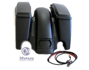 Matte Black CVO Dual Cut Extended Rear Fender w/ saddlebags package set 2014 up - Picture 1 of 13