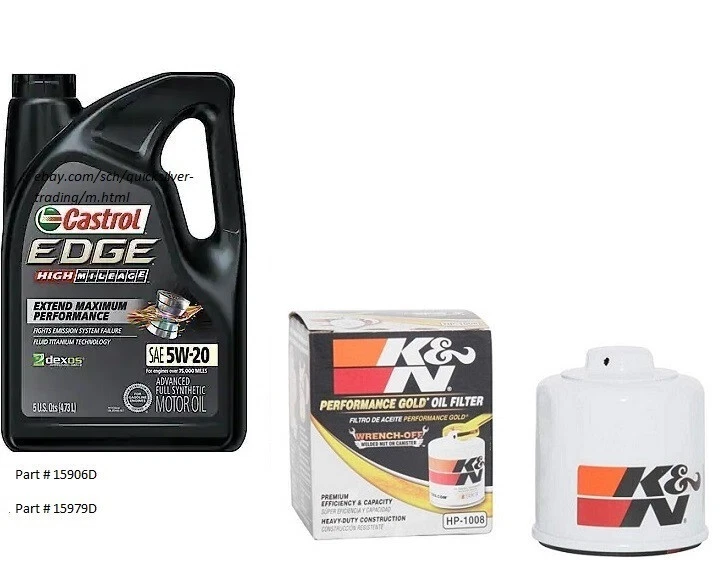 Castrol EDGE Alto Kilometraje 5W-20 Adv. Full Syn. Aceite de motor - 5qts con filtro K&N Foto 1 de 1