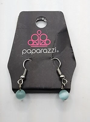 Paparazzi Dangle Silver tone And baby  Blue cats eye Earrings Dainty small  - Image 1 of 2