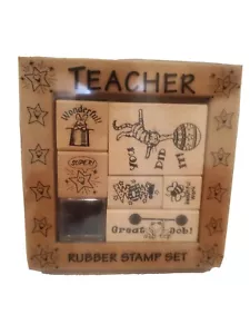 TEACHER Wood Mount Rubber Stamp Set. All Night Media Set Of 6. Brand New. - Picture 1 of 5