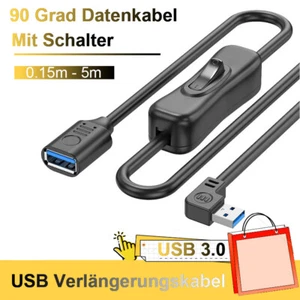 USB 3.0 Verlängerungskabel Datenkabel Mit Schalter 90 Grad Stecker zu Buchse - Bild 1 von 15