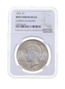 MS62 MINT ERROR 1923 Peace Silver Dollar - Clipped Planchet - Graded NGC *4222 - Picture 1 of 3