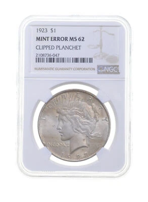 MS62 MINT ERROR 1923 Peace Silver Dollar - Clipped Planchet - Graded NGC *4222 - Image 1 of 3