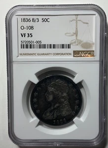 1836 Capped Bust Half Dollar O-108 ,  8/3 overdate (1336) - NGC VF35 - Picture 1 of 2