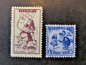 GERALD M KING, ALICE in WONDERLAND OLYMPIC GAMES FANTASY STAMPS, 6W & 20W, MNH - Picture 1 of 2