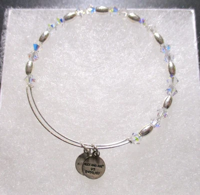 "NUEVO" -Alex y Ani- Pequeño Transparente con Cuentas de Centavo Azul - Brazalete Pulsera - y Caja Foto 1 de 2
