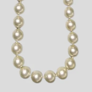 Vintage Large Cream Faux Pearl Necklace Gold Tone Ball Clasp 24 Inches - Picture 1 of 4