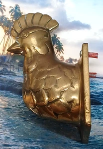 Gancio per asciugamano o grembiule da parete gallo in ottone grande vintage - Foto 1 di 11