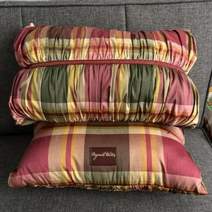 Raymond Waites Raw Silk 11"x17" Pillow Plaid Shirred Ruched Decorative Set of 2 - Picture 1 of 10
