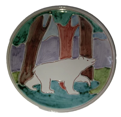 Vtg Mid Century Modern Elle Keramik Norway Hand Painted Plate White Polar? Bear - Image 1 of 4