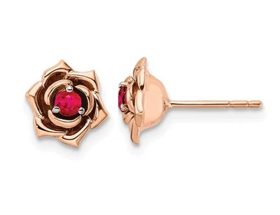 1/6 Carat (ctw) Ruby Flower Earrings Button in 14K Rose Pink Yellow Gold - Image 1 of 4