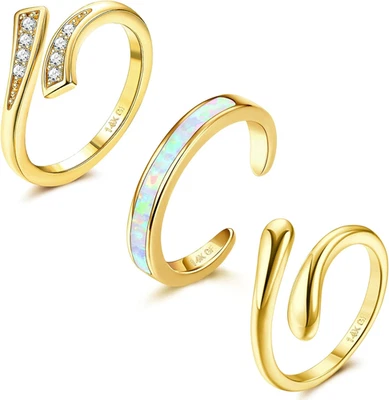 Anillos de dedo del pie rellenos de oro para mujer 3 piezas anillo de dedo del pie relleno de oro 14K flor ajustable  Foto 1 de 4