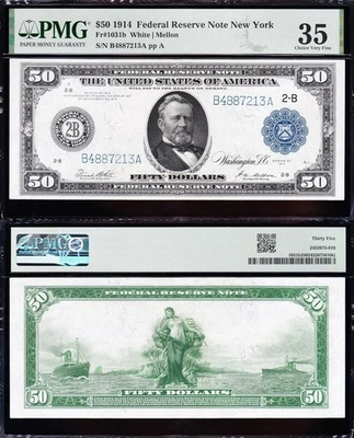 AWESOME Crisp Choice VF++ "TYPE B" 1914 $50 NEW YORK FRN Note! PMG 35! FREE SHIP - Image 1 of 3