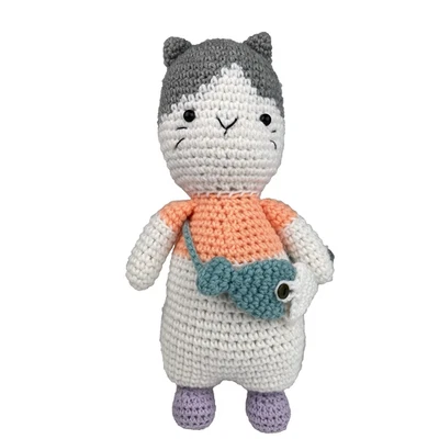 Muñeca Gato Amigurumi Crochet con Bolsa de Peces Animal Peluche Gatito Hecho a Mano Regalo Niños Foto 1 de 4