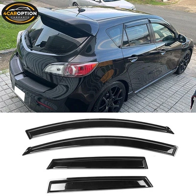 Fits 10-13 Mazda 3 Hatchback Window Visors Rain Sun Guard Vent 4Pc Set - Image 1 of 4