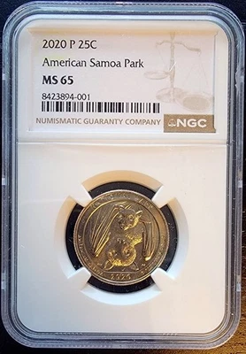 2020 P American Samoa Park NP Quarter 25c MGC MS65 Bat Coin - Image 1 of 4