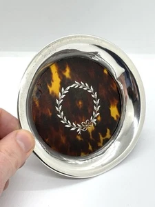 Antique Faux Tortoiseshell Pin Dish with solid sterling silver border and inlay - Picture 1 of 11