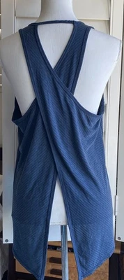 Camiseta sin mangas Athleta Criss espalda cruzada M azul a rayas espalda abierta verano yoga entrenamiento Foto 1 de 4