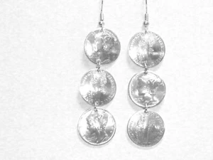 Antique Silver Mercury Dime triple coin earrings-free shipping! - Picture 1 of 9