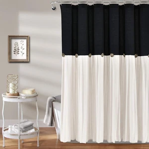 Lush Decor Linen Button Shower Curtain 72 x 72 Black & White - Picture 1 of 6