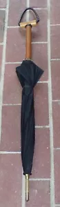Vintage Wooden Black with Wooden and Braided Leather Umbrella - Picture 1 of 20