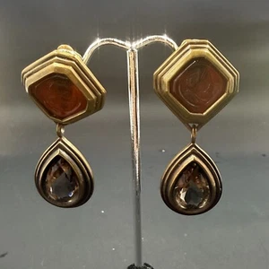 Stephen Dweck 2" Sterling Silver & Bronze Smoky Quartz Clip-On Earrings - Picture 1 of 6