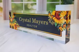 Custom Desk Name Plate Personalized Acrylic Plaque Flower Office Decor CAB18FW - Picture 1 of 9