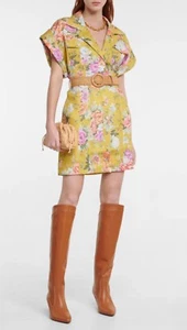 Mini camisa vestido Zimmermann con cinturón estampado floral de lino Chartreus amarillo talla 1 S - Imagen 1 de 24