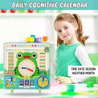 children's educational wooden calendar clock toy
