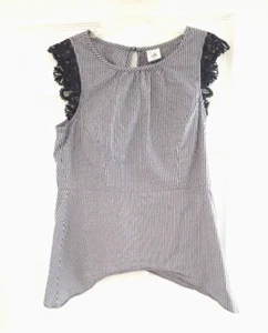 Cabi Navy & White Striped Sleeveless Lace Tunic Blouse – Medium Cotton Spandex - Picture 1 of 12