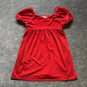 Walking on Sunshine Girls' Puff Sleeve Velvet Dress, XL, Red - Picture 1 of 5